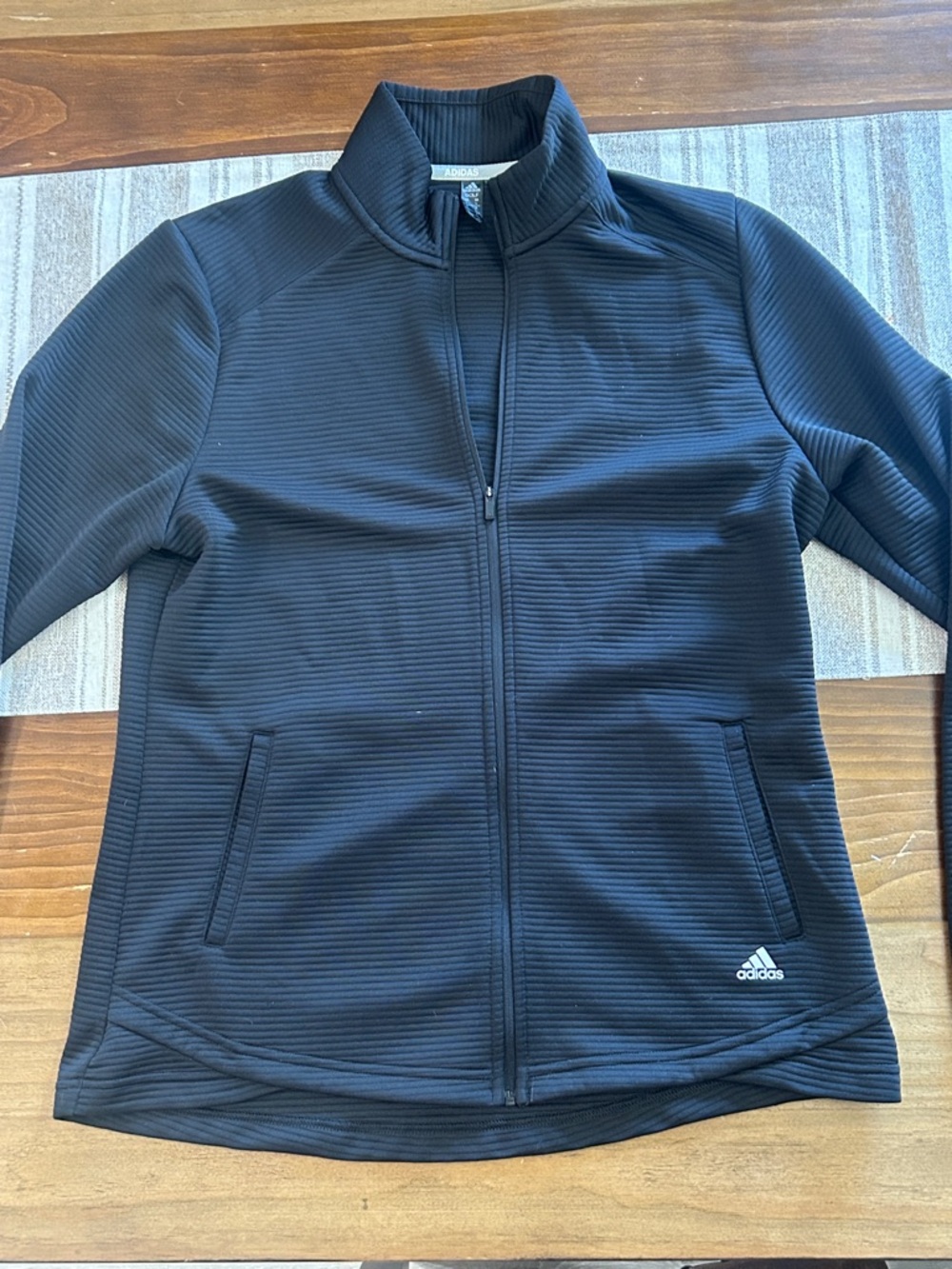adidas Black Ribbed Full-Zip Track Jacket